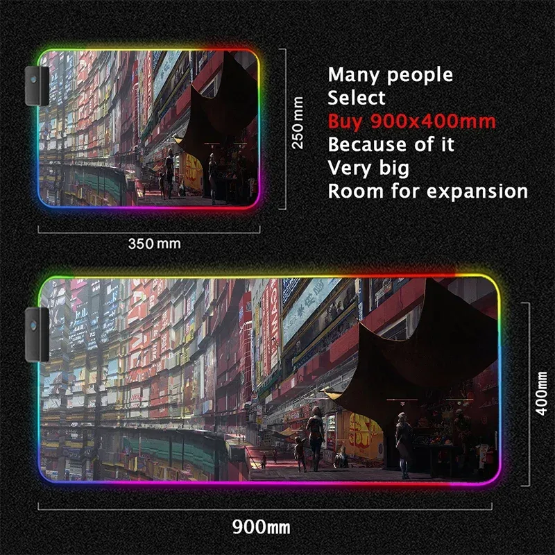 Tapis de souris gaming XL rétroéclairé RVB - Design Cyberpunk 10