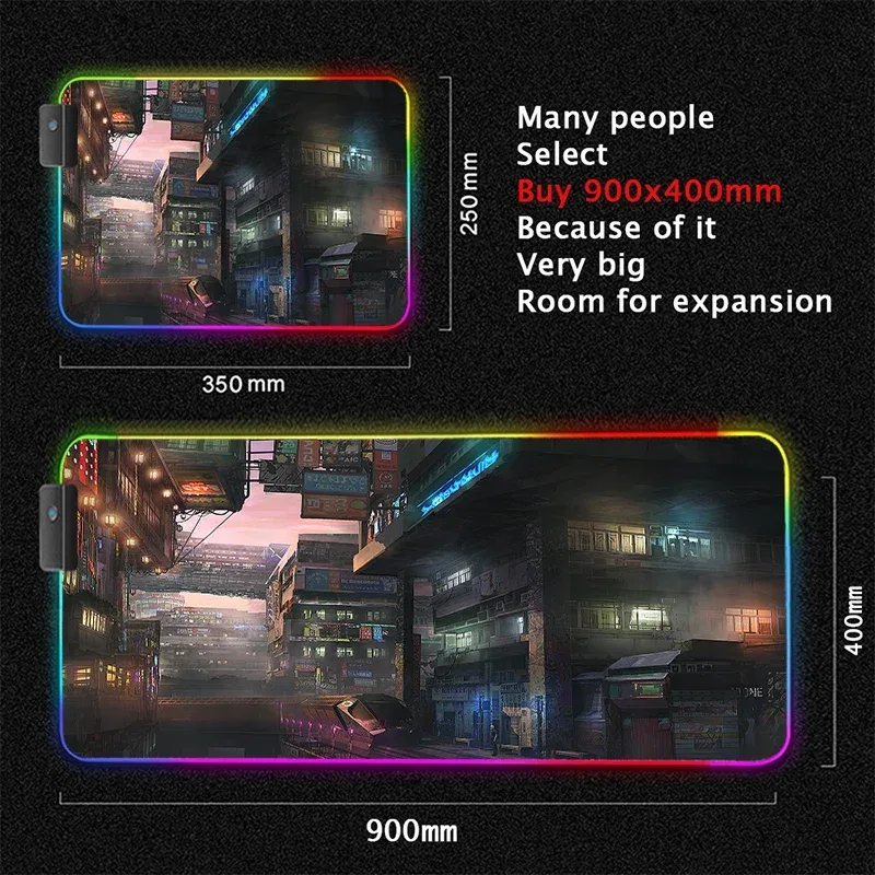 Tapis de souris gaming XL rétroéclairé RVB - Design Cyberpunk 12