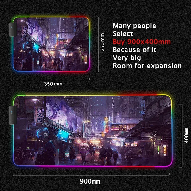 Tapis de souris gaming XL rétroéclairé RVB - Design Cyberpunk 13