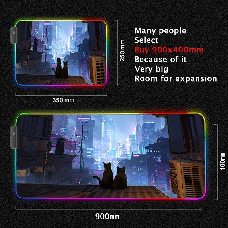 Tapis de souris gaming XL rétroéclairé RVB - Design Cyberpunk 14