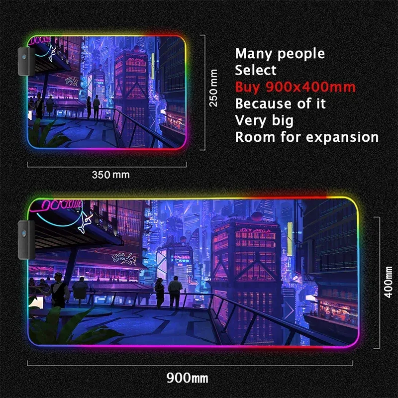 Tapis de souris gaming XL rétroéclairé RVB - Design Cyberpunk 9