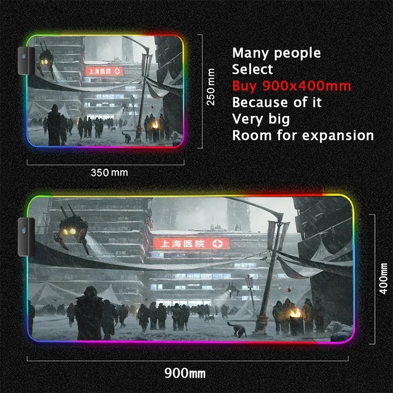 Tapis de souris gaming XL rétroéclairé RVB - Design Cyberpunk 8