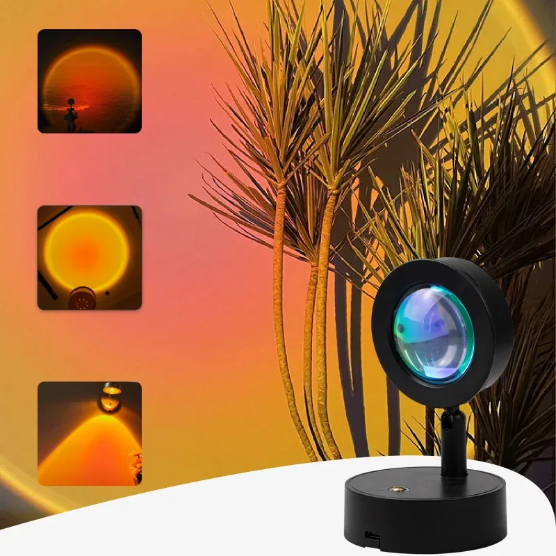 Projecteur LED Coucher de Soleil Magnétique et Rechargeable - Rotation 360° et Variateur Tactile - Image 1