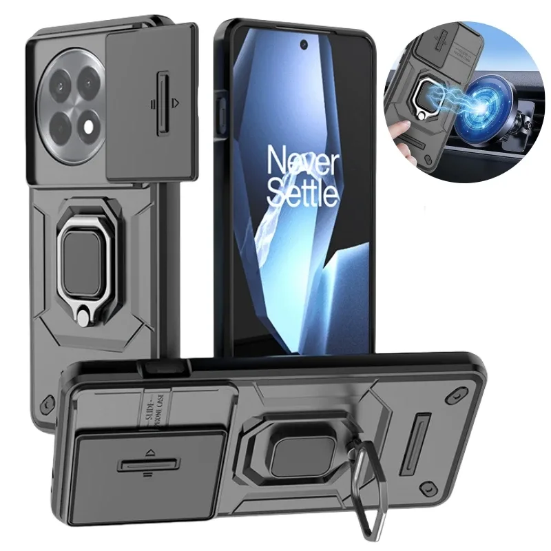 Coque de protection avec cache caméra coulissant et anneau magnétique pour OnePlus - Image 1