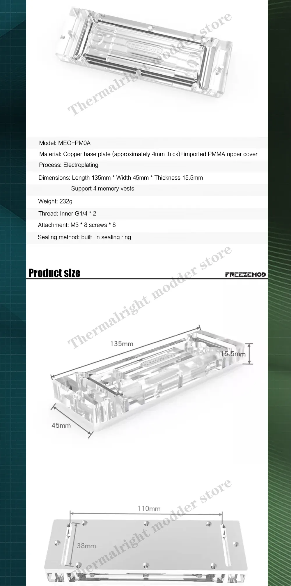 Détails techniques du waterblock