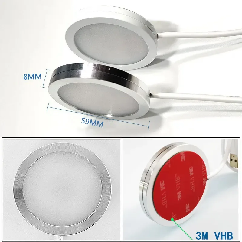 Mini spot LED USB sous meuble avec minuterie - Luminaire circulaire en saillie - Image 4
