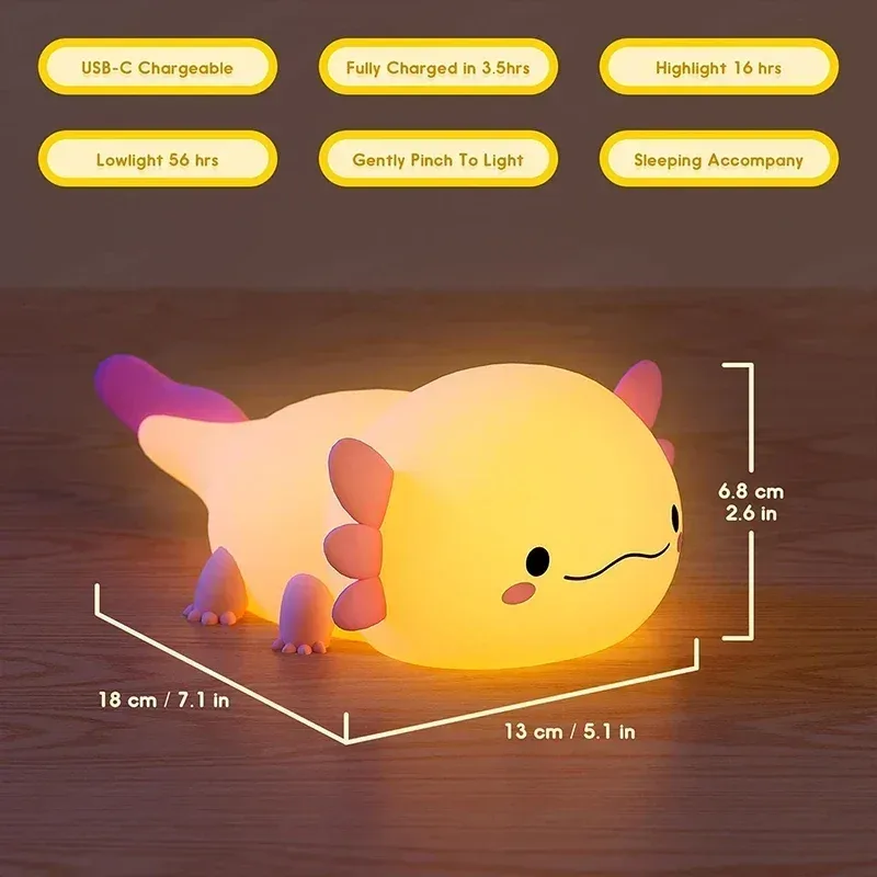 Veilleuse Axolotl en silicone rechargeable avec commande tactile - Image 6