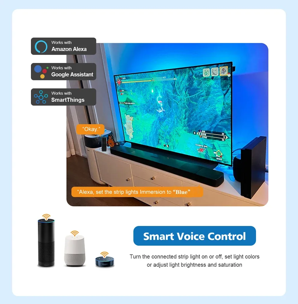 Kit de Rétroéclairage LED Ambiant pour TV 4K avec Boîtier de Synchronisation HDMI 2.0/2.1, WiFi, Compatible Alexa et Google Assistant - Image 5