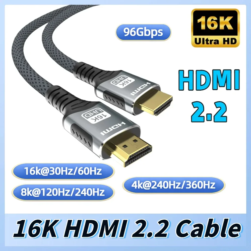 Câble HDMI 16K Ultra Haute Vitesse (96 Gbps) - 16K@60Hz, 8K@120Hz, 4K@240Hz, HDR, HDCP - Compatible PS5, Xbox, PC, Switch - Image 1