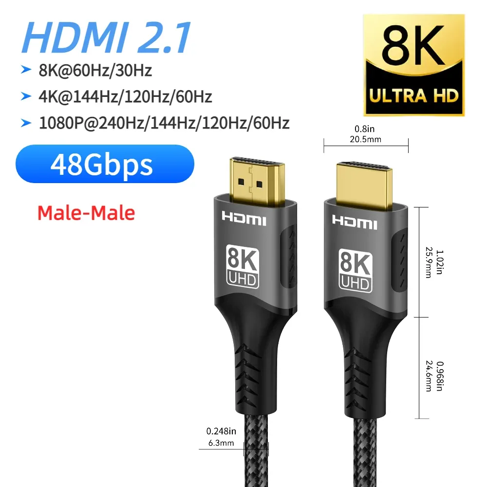 Câble HDMI 16K Ultra Haute Vitesse (96 Gbps) - 16K@60Hz, 8K@120Hz, 4K@240Hz, HDR, HDCP - Compatible PS5, Xbox, PC, Switch 12