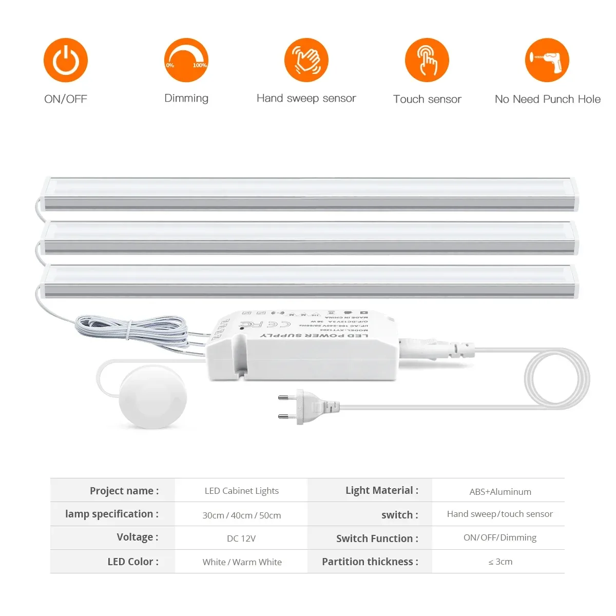 Réglette LED sous-meuble en aluminium avec capteur de mouvement et intensité variable - Image 1