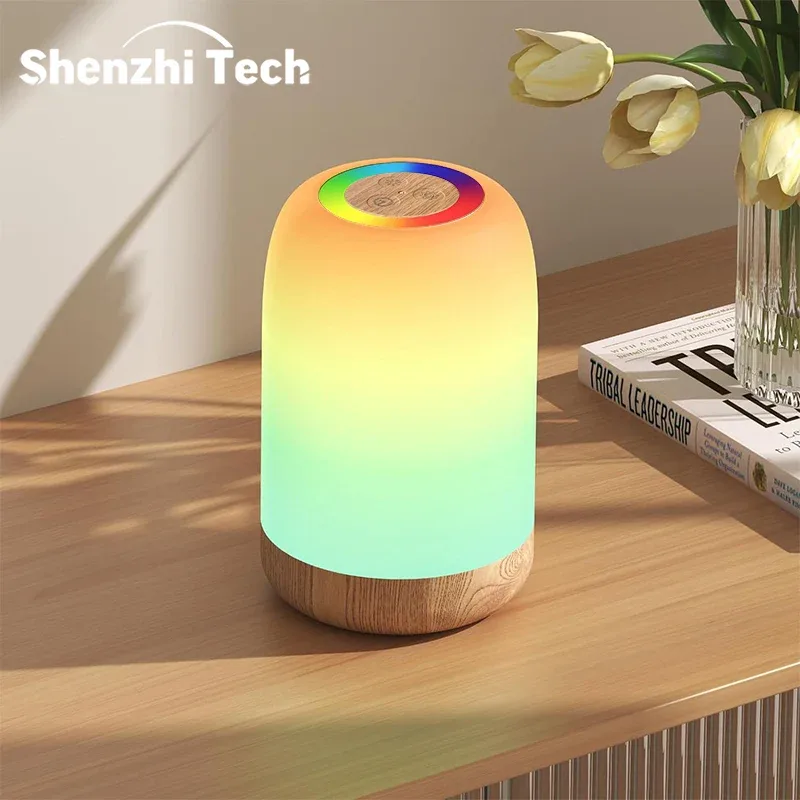 Lampe de table tactile LED effet bois, veilleuse RGB rechargeable avec minuterie - Image 1