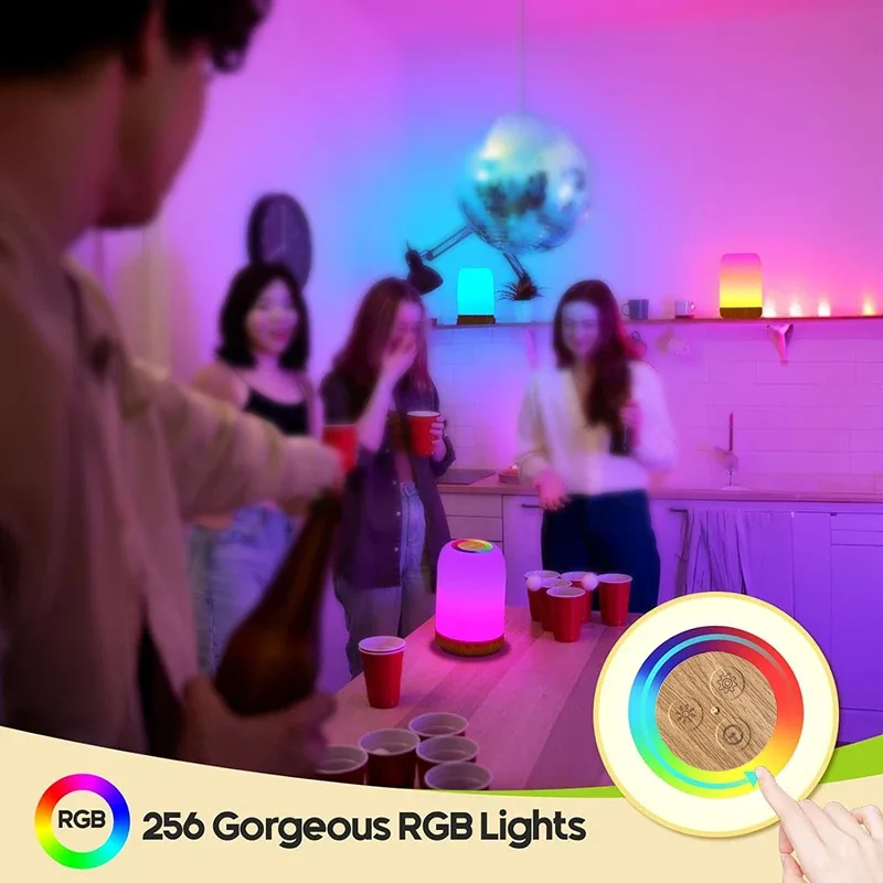 Lampe de table tactile LED effet bois, veilleuse RGB rechargeable avec minuterie - Image 6