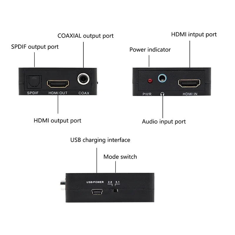 Extracteur Audio HDMI vers SPDIF Optique, Coaxial et Jack 3,5 mm - Support 2CH / 5.1CH 2