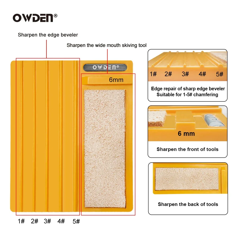 OWDEN - Guide d'affûtage breveté pour outils de maroquinerie, version longue avec papier de verre - Image 3