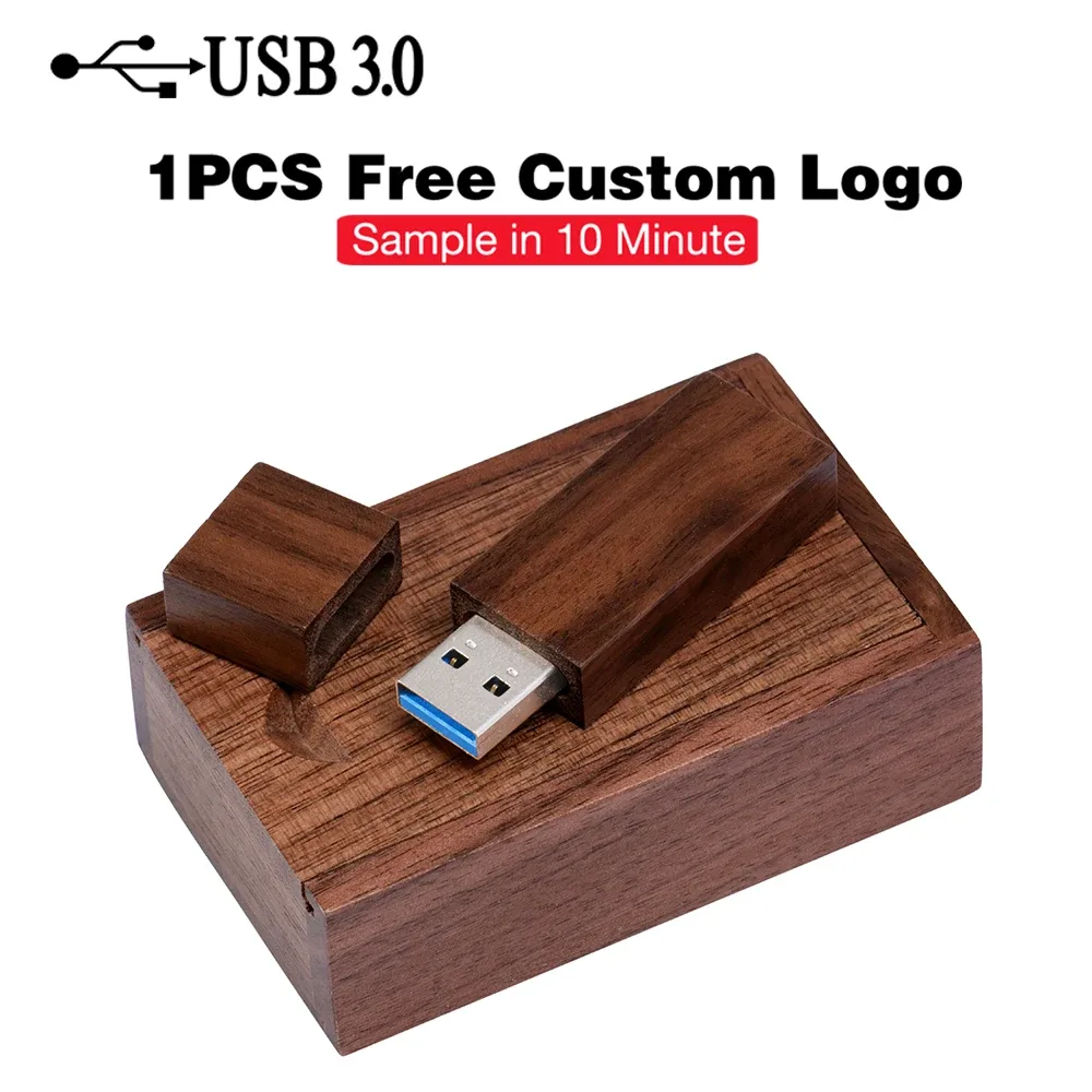 Clé USB 3.0 en bois de noyer avec coffret cadeau, 128 Go, logo personnalisé sans frais - Image 2