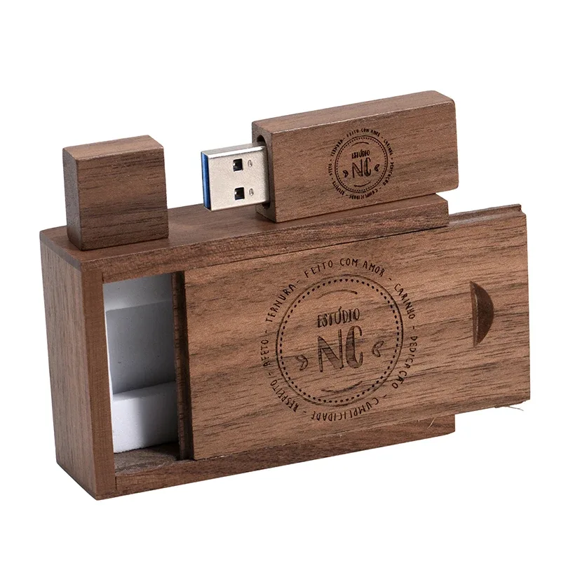 Clé USB 3.0 en bois de noyer avec coffret cadeau, 128 Go, logo personnalisé sans frais - Image 4
