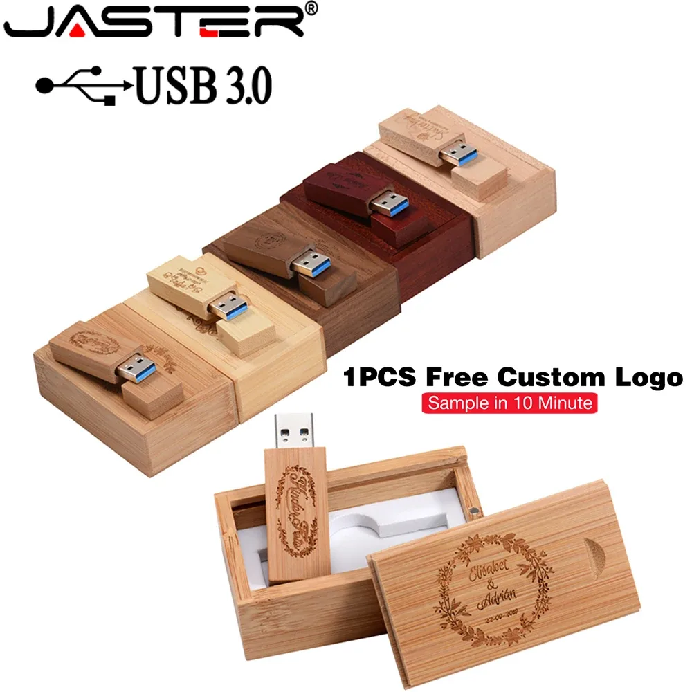 Clé USB 3.0 en bois de noyer avec coffret cadeau, 128 Go, logo personnalisé sans frais - Image 1