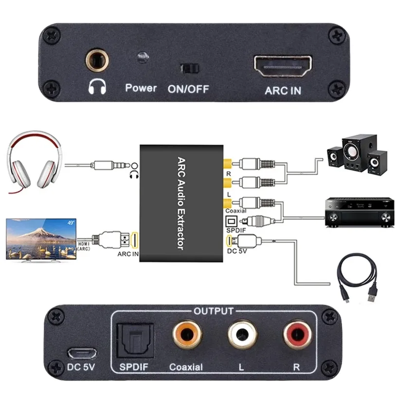 Extracteur Audio HDMI ARC 192 kHz vers Optique Toslink, Coaxial et Jack 3,5 mm - Image 5