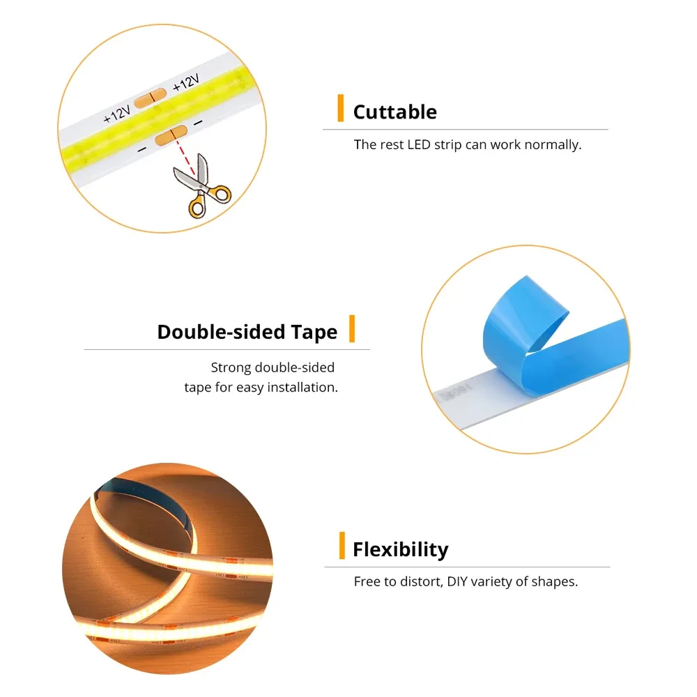 Ruban LED COB Connecté Wi-Fi - Blanc Variable 3000K-6500K - Dimmable 12V 6