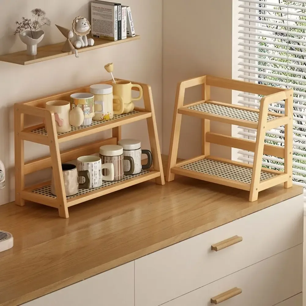Étagère de rangement multifonction en bois et rotin - Image 3