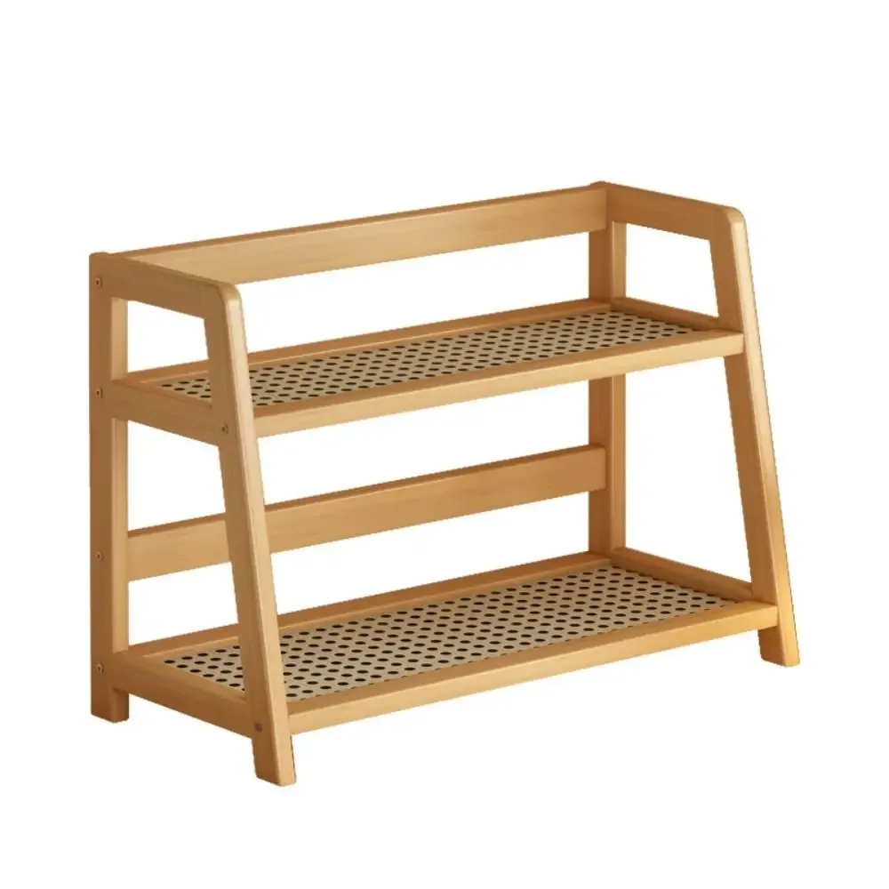 Étagère de rangement multifonction en bois et rotin - Image 1