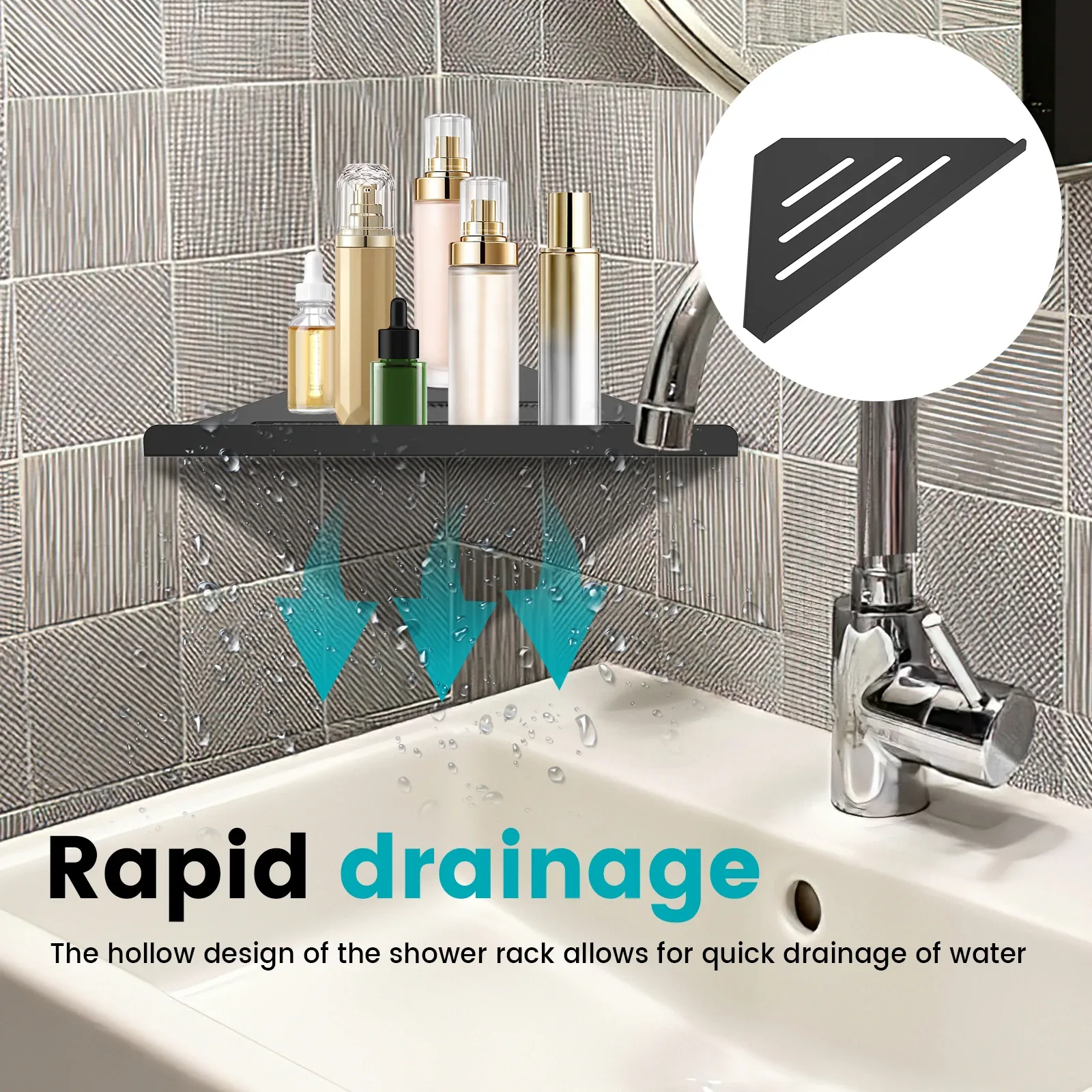 Étagère d'angle de douche en acier inoxydable 304 sans perçage - Image 2