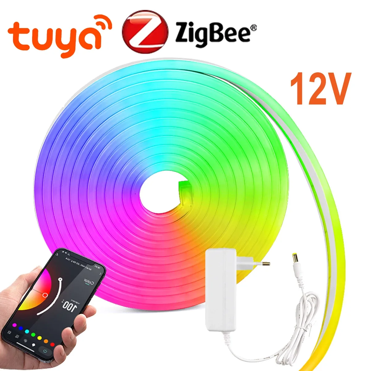 Ruban LED Néon RGB 12V - Contrôleur Zigbee 3.0 & WiFi - Compatible Tuya - 1m à 5m - Image 1