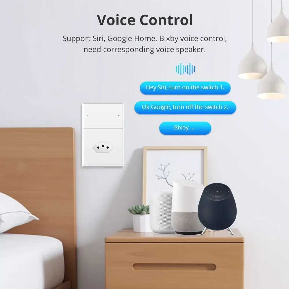 Prise murale brésilienne et interrupteur 2 gangs Wi-Fi Zemismart (10A) - Compatible HomeKit, Google Home et Tuya - Image 4