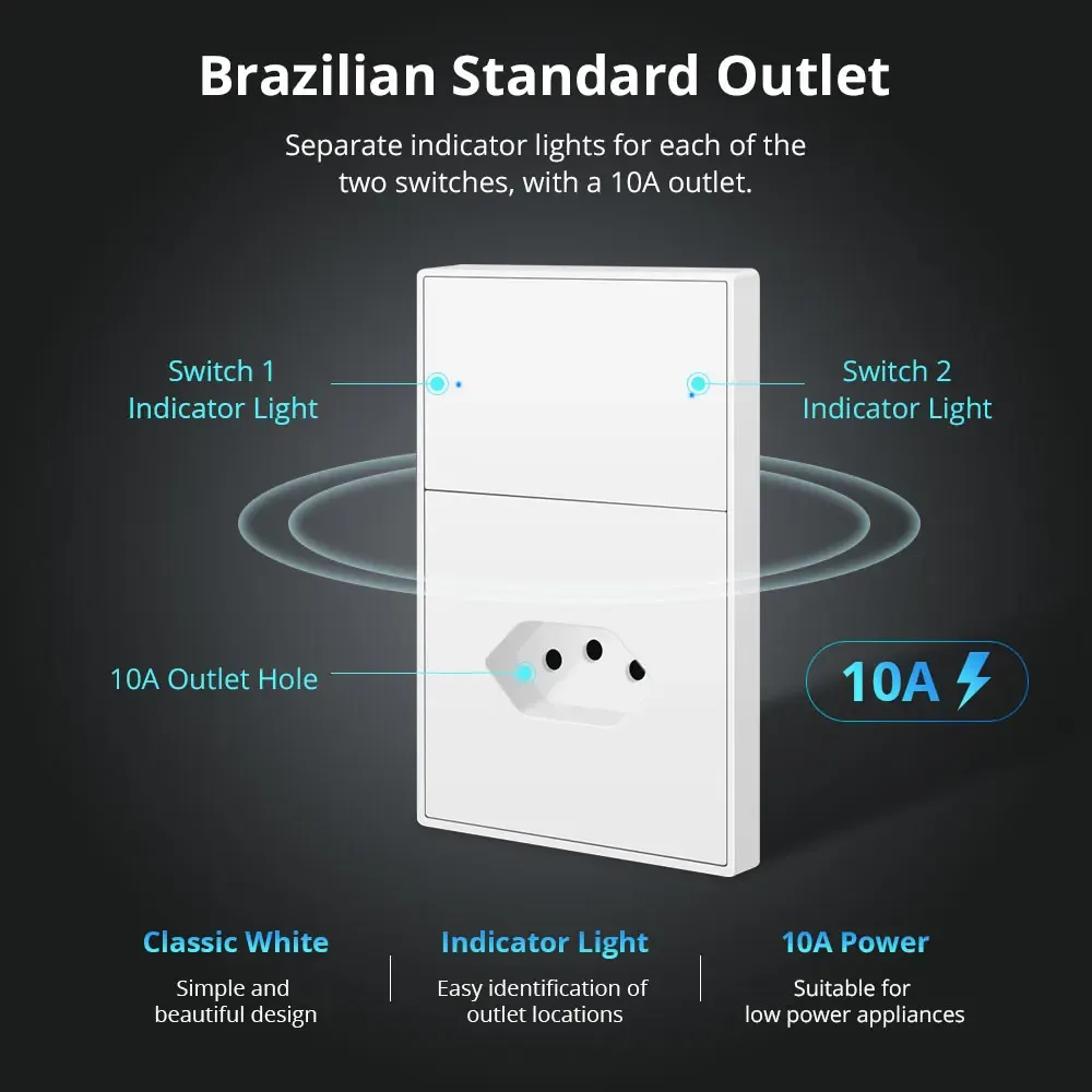Prise murale brésilienne et interrupteur 2 gangs Wi-Fi Zemismart (10A) - Compatible HomeKit, Google Home et Tuya - Image 5