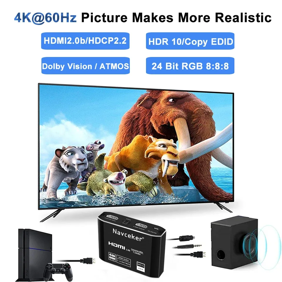 Extracteur Audio HDMI 4K - Convertisseur S/PDIF Optique et RCA - Image 3