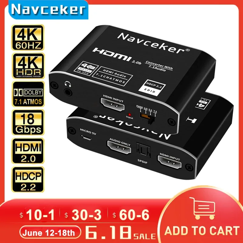 Extracteur Audio HDMI 4K - Convertisseur S/PDIF Optique et RCA - Image 1