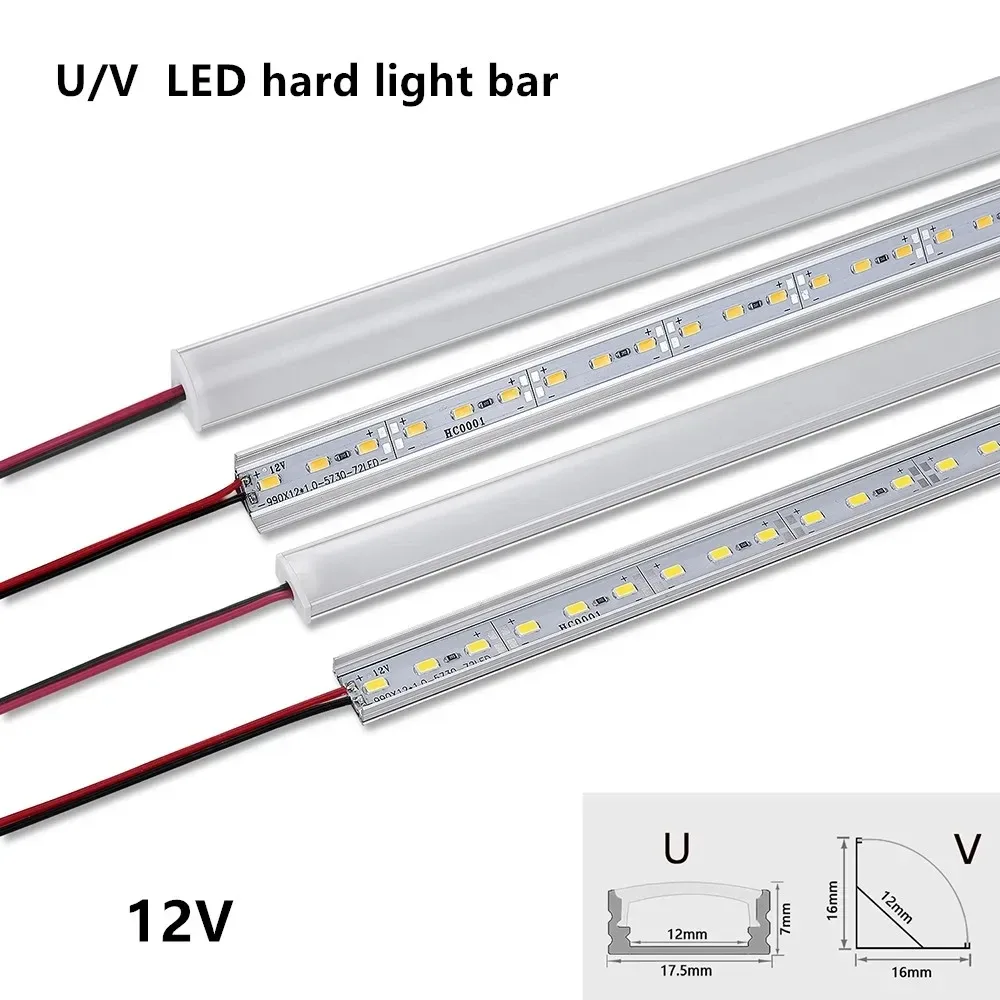 Barre LED rigide 50 cm avec profilé en aluminium, 8W, DC 12V, Type U/V - Image 1