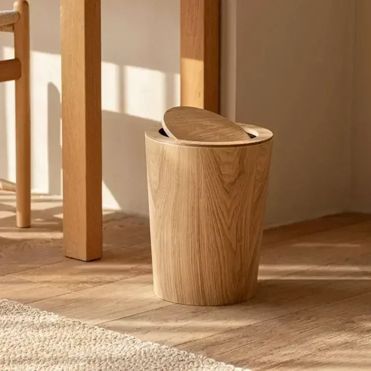 Poubelle minimaliste en bois avec couvercle basculant - Image 4