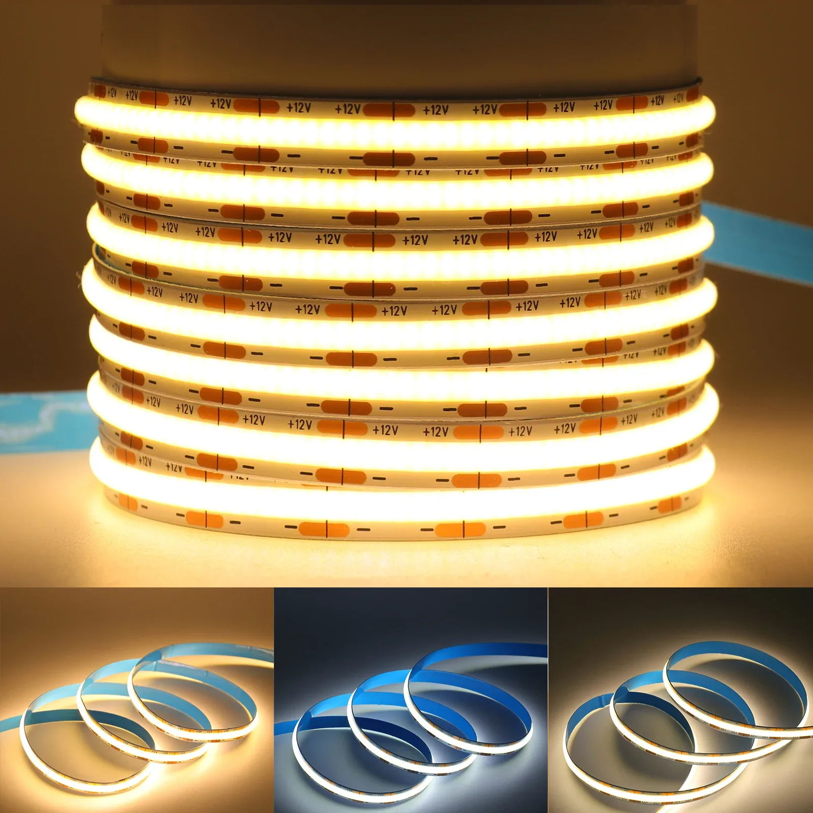 Ruban LED COB Flexible 480-528 LED/m, 12V/24V, Largeur 8mm, Blanc Naturel 4000K