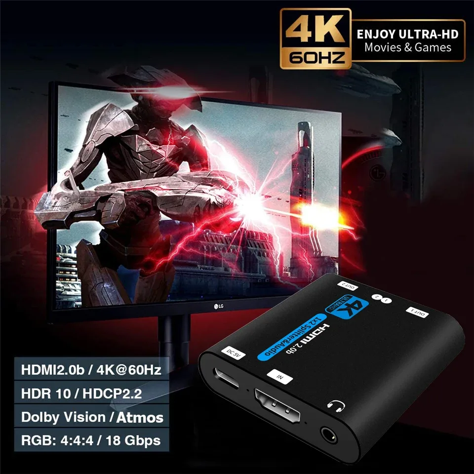 Répartiteur HDMI Navceker 1 Entrée 2 Sorties - 4K HDMI 2.0 - Compatible PS5, Xbox et HDTV - Image 3