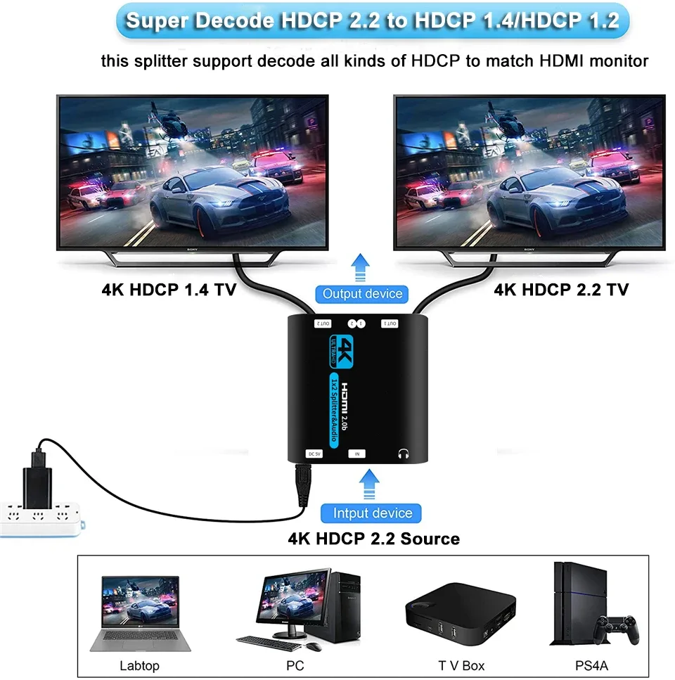 Répartiteur HDMI Navceker 1 Entrée 2 Sorties - 4K HDMI 2.0 - Compatible PS5, Xbox et HDTV - Image 5