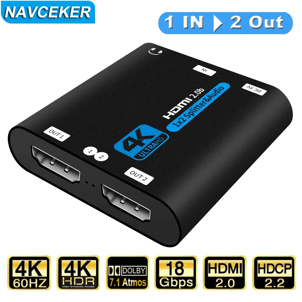 Répartiteur HDMI Navceker 1 Entrée 2 Sorties - 4K HDMI 2.0 - Compatible PS5, Xbox et HDTV - Image 1
