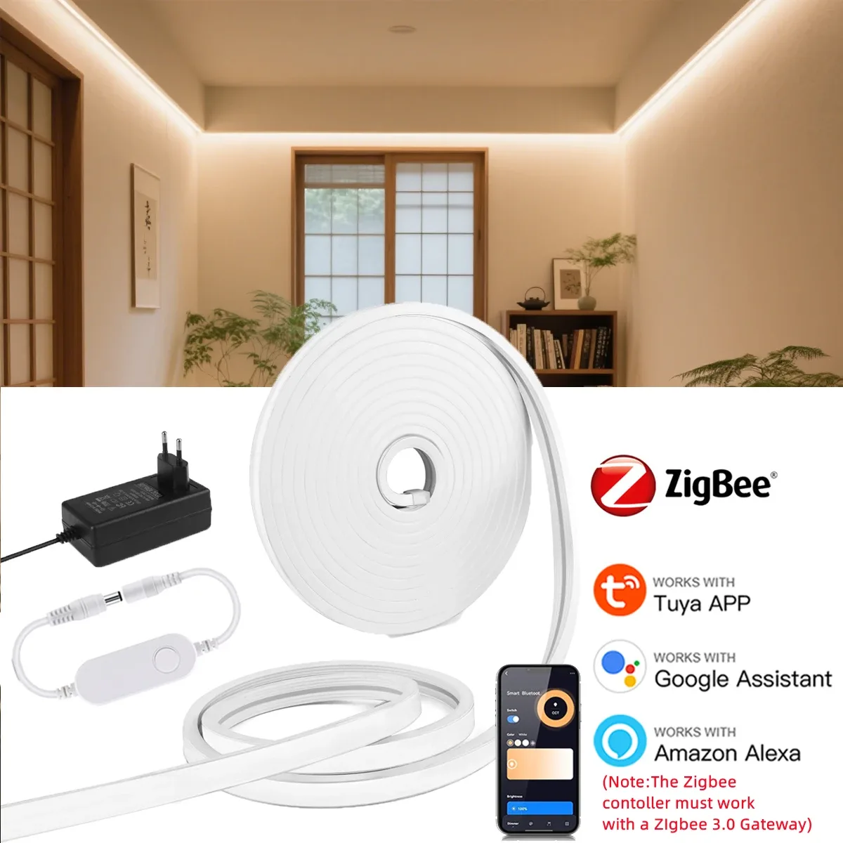 Ruban LED Néon Connecté Tuya Zigbee 24V - Étanche et Dimmable (1m-10m) - Image 1