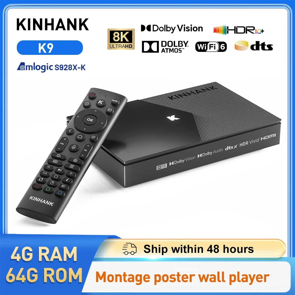 Boîtier TV Android 8K KINHANK K9 - Amlogic S928X-K, 4 Go / 64 Go, Dolby Vision & Atmos, HDR10+, WiFi 6, Lecteur Multimédia ISO BDMV - Image 1