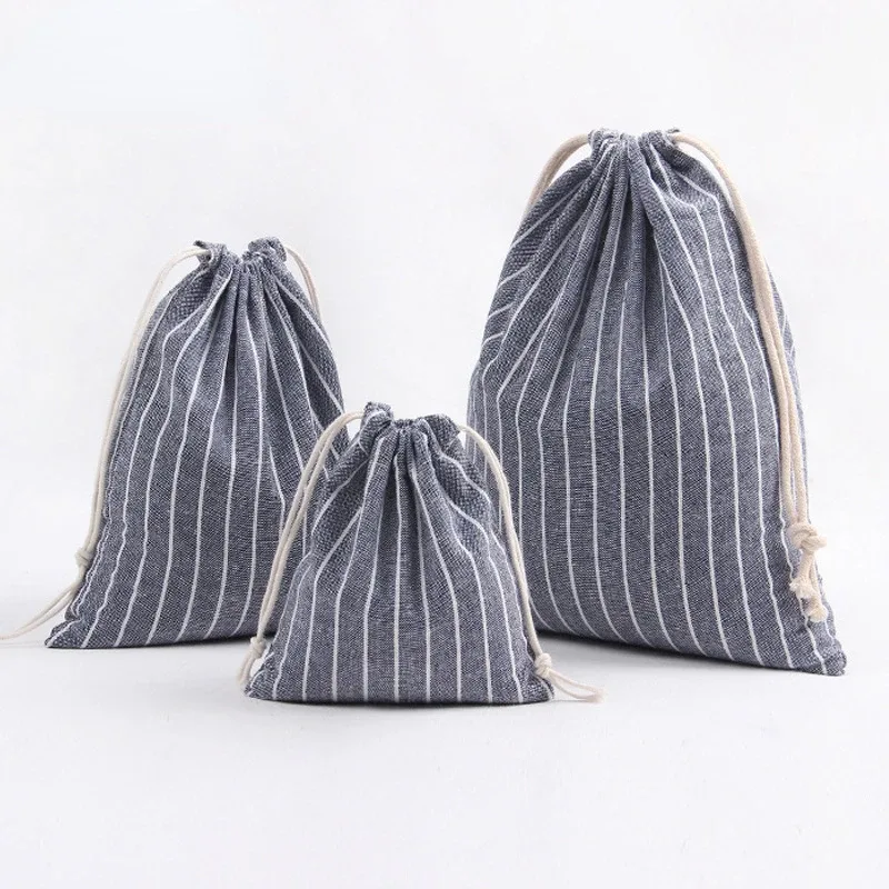 Pochette en coton et lin avec cordon de serrage