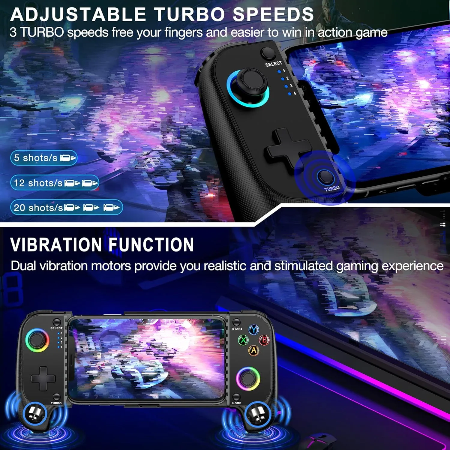 Manette de jeu sans fil 7009F pour iOS/Android - Joystick à effet Hall et éclairage RGB - Image 3