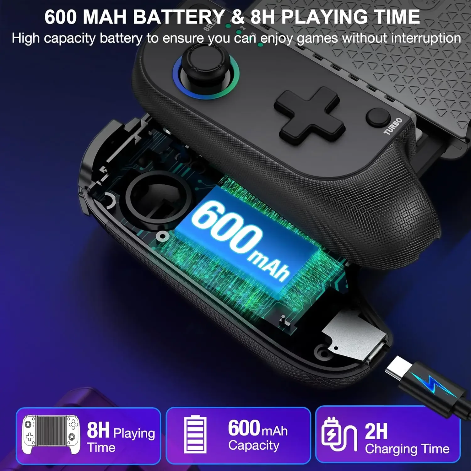 Manette de jeu sans fil 7009F pour iOS/Android - Joystick à effet Hall et éclairage RGB - Image 5