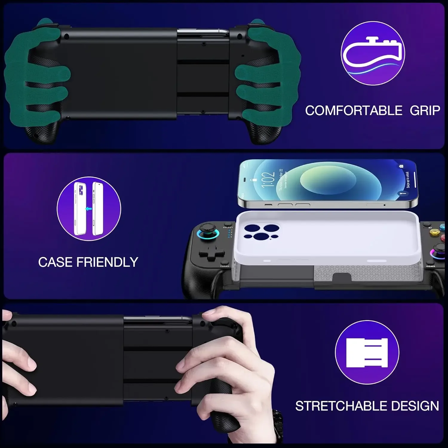Manette de jeu sans fil 7009F pour iOS/Android - Joystick à effet Hall et éclairage RGB - Image 6