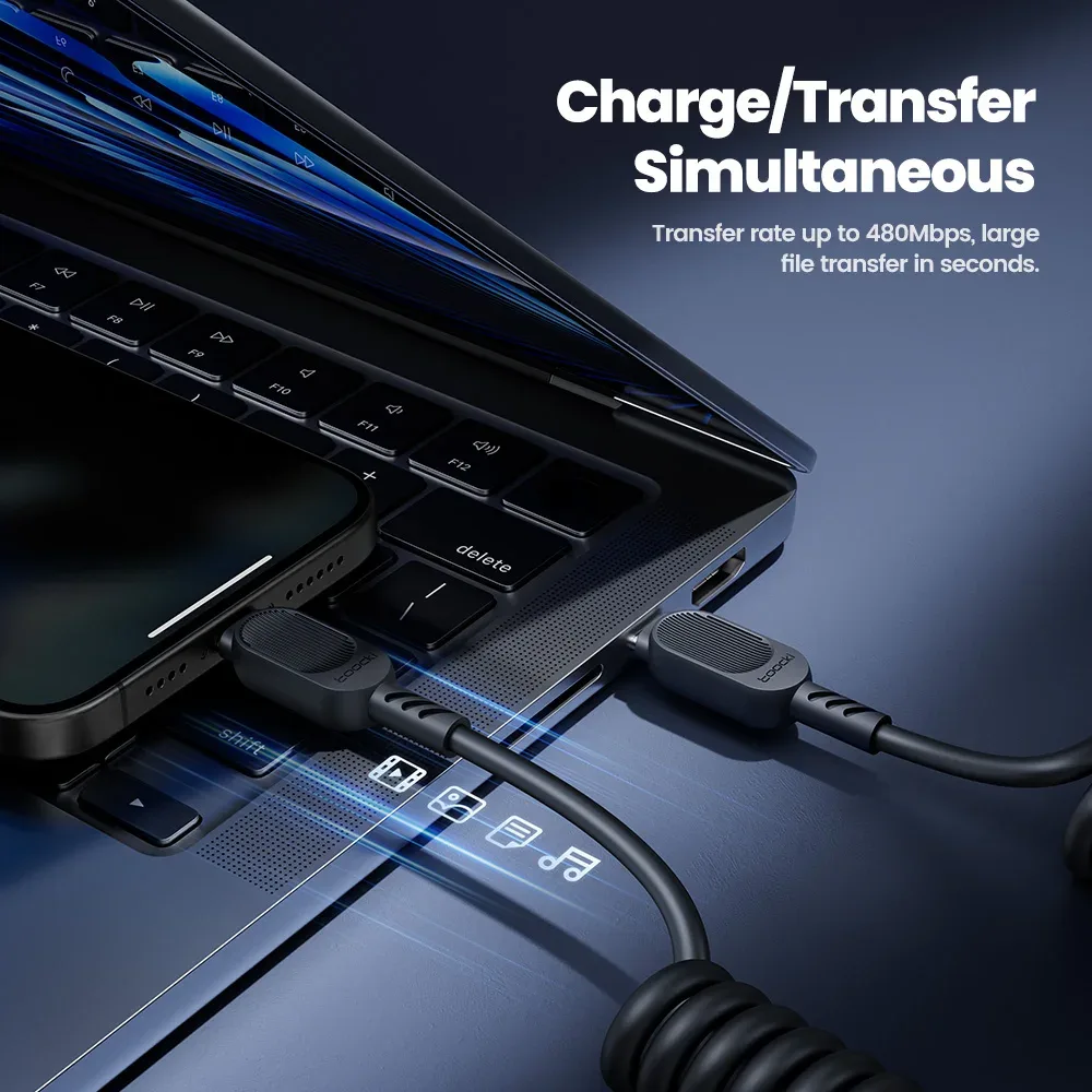 Câble de charge rapide spiralé Toocki 100W 6A USB-C vers Lightning PD 27W pour iPhone 16 - Image 6