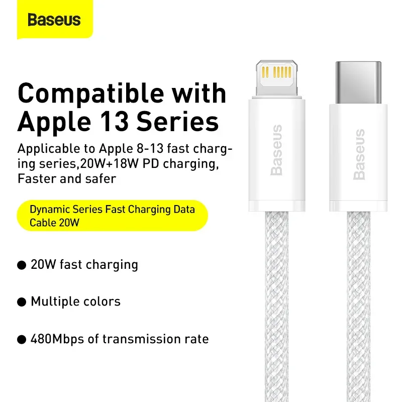 Câble Baseus USB-C vers Lightning PD 20W - Charge Rapide pour iPhone - Image 1