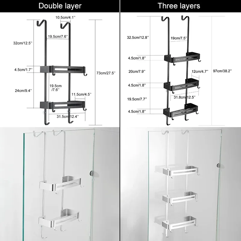Étagère de salle de bain suspendue noire sans perçage EL5018 - Image 2
