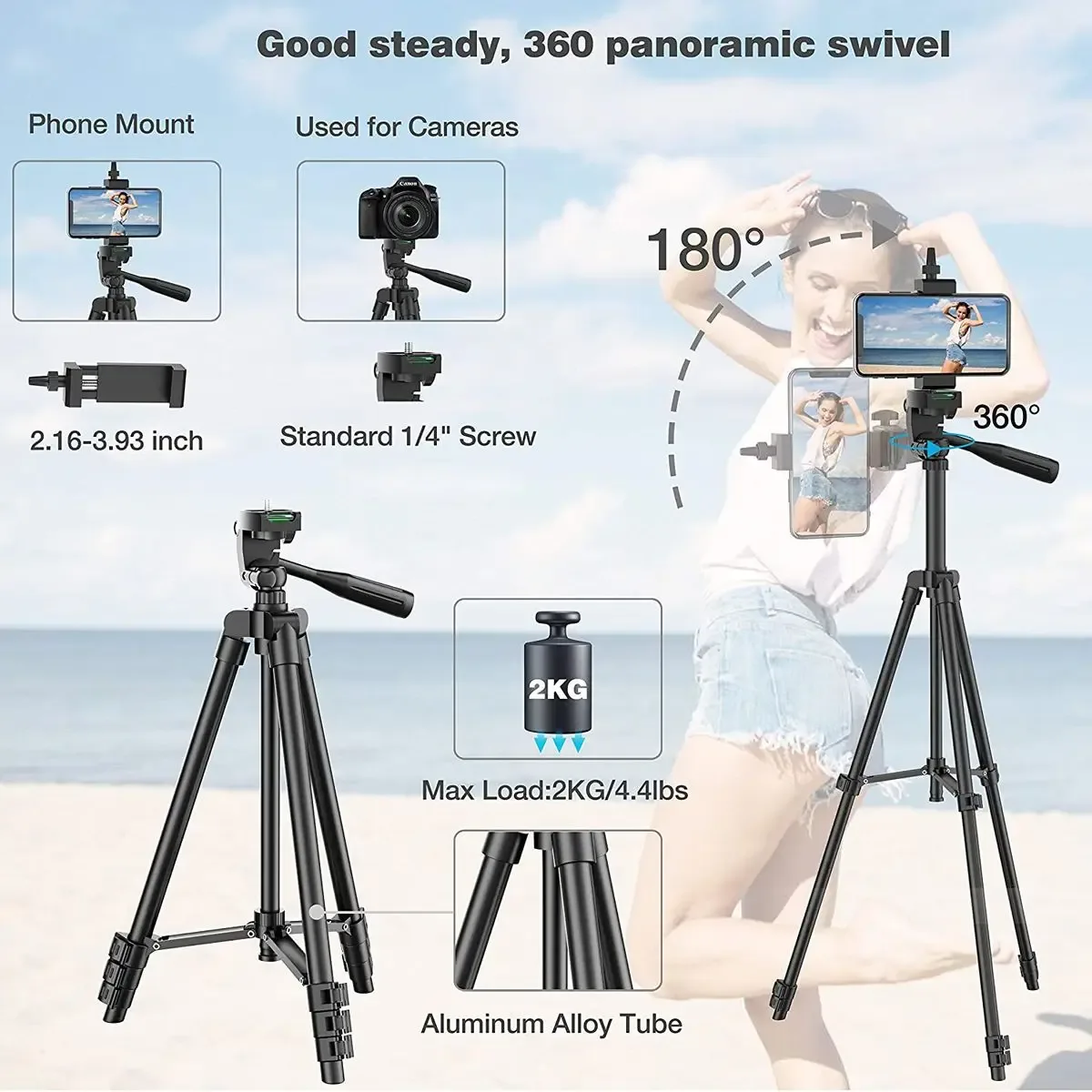 Trépied universel 100 cm pour smartphone avec télécommande Bluetooth - Image 3