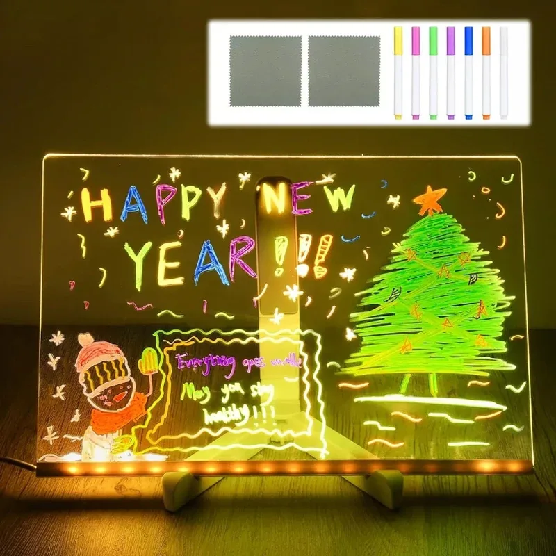 Tableau à dessin LED effaçable à 7 couleurs avec marqueurs et support - Image 1