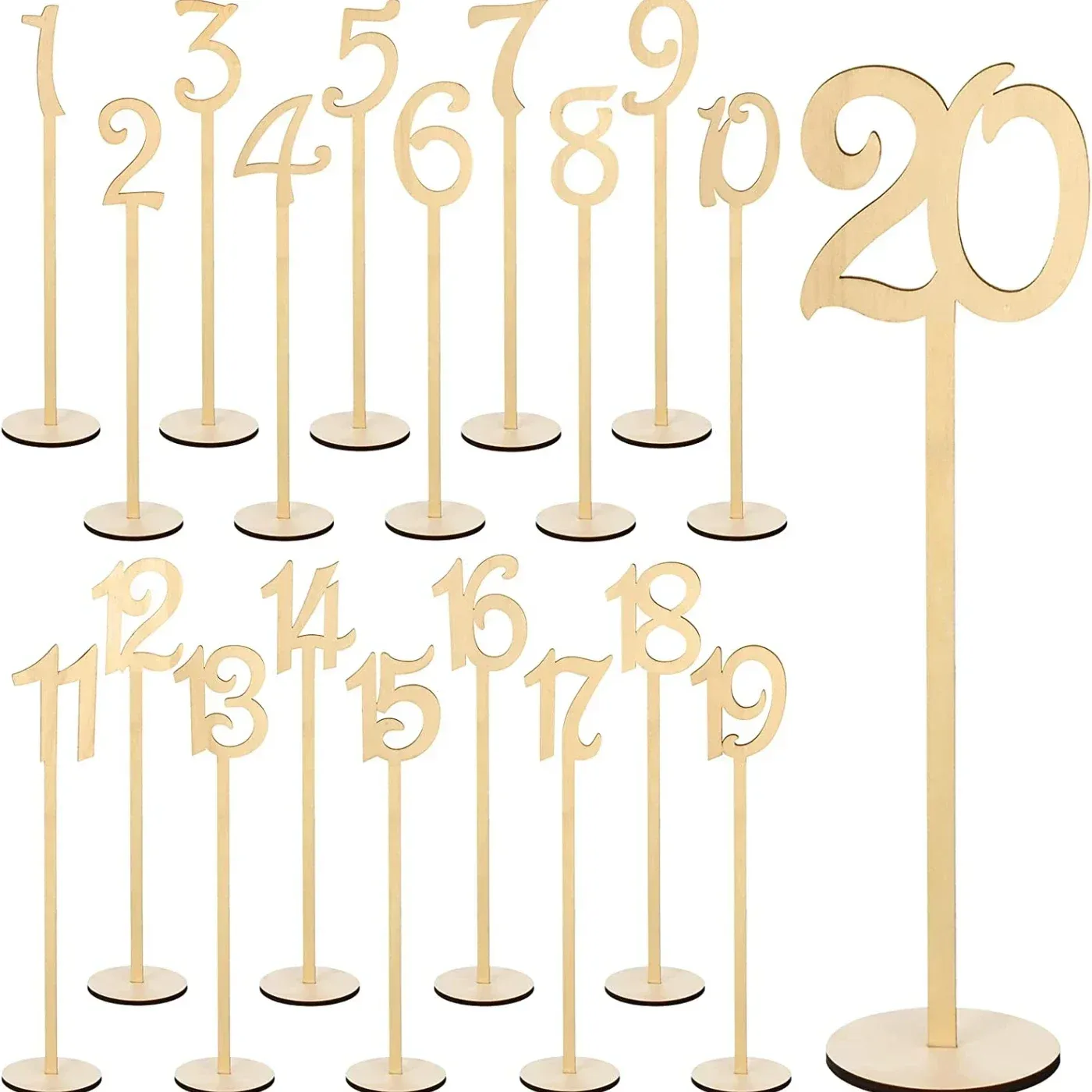 Numéros de table en bois 1 à 20 avec supports pour mariage et événements - Image 1